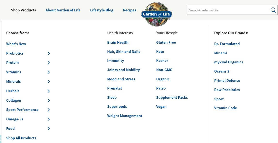 garden of life shop menu