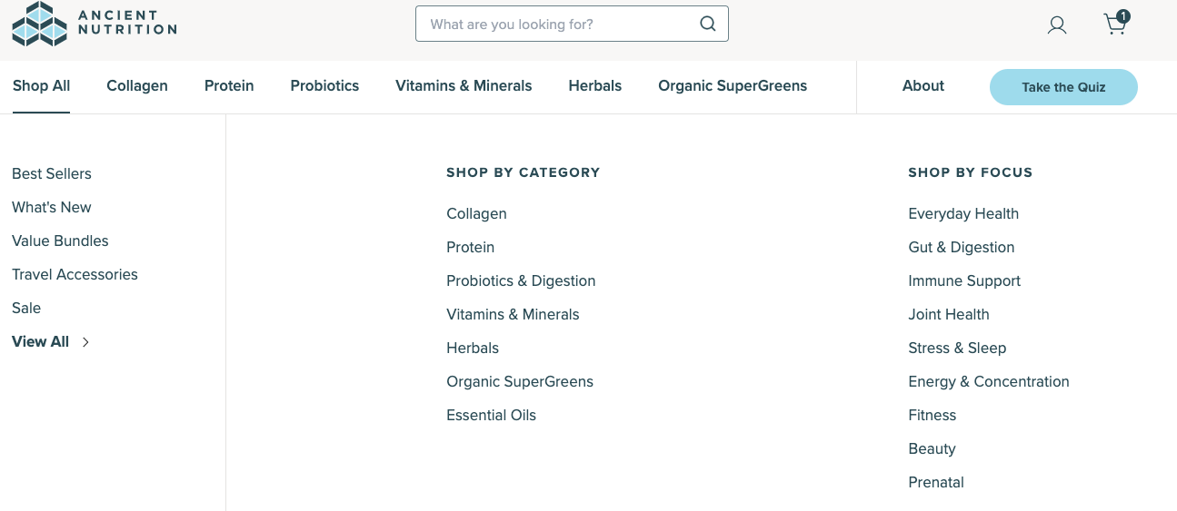 ancient nutrition shop menu