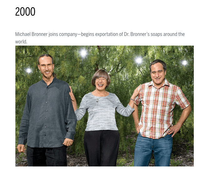 photo from 2000 of david bronner, trudy bronner, and michael bronner