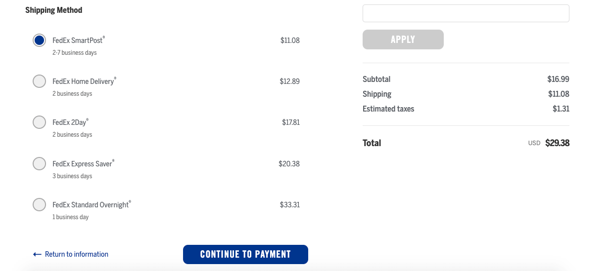 check out and shipping page on dr bronner's website