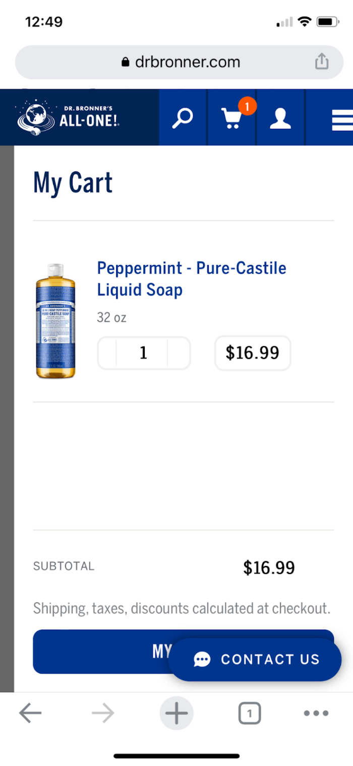 mobile view of dr bronner's website