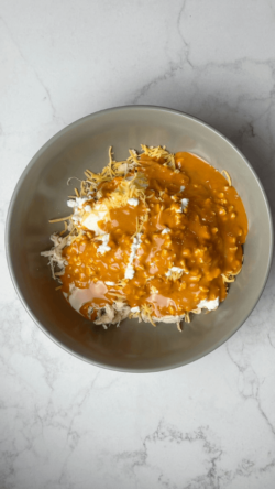 add all ingredients besides ½ cup of cheddar cheese