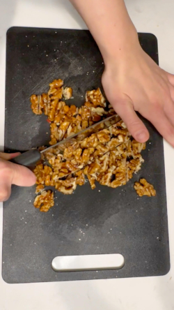 Chop up walnuts and top with a little salt