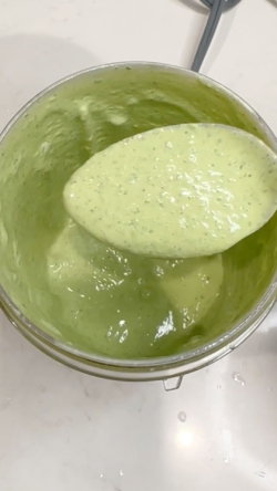 Once blended, gradually add in water in small increments until desired consistency is achieved