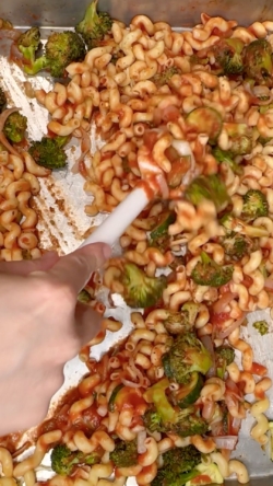 Stir until pasta and vegetables are coated in sauce