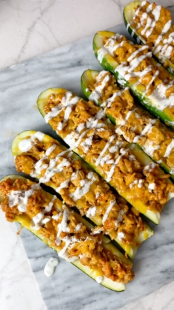 Remove foil from dish and drizzle with ranch ‘dressing’.