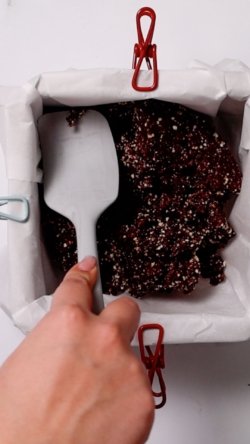 put blended ingredients in small, square dish