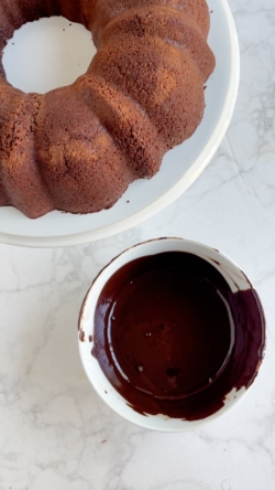 While baking, melt in the microwave ½ cup of Hu No Added Sugar Chocolate Chips.