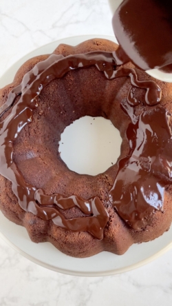 Wait until the cake has cooled, and top with melted chocolate.