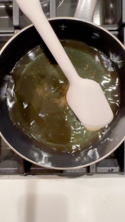 Add white vinegar, water, maple syrup, salt and pepper to a medium size saucepan on medium heat, cook until syrup has dissolved