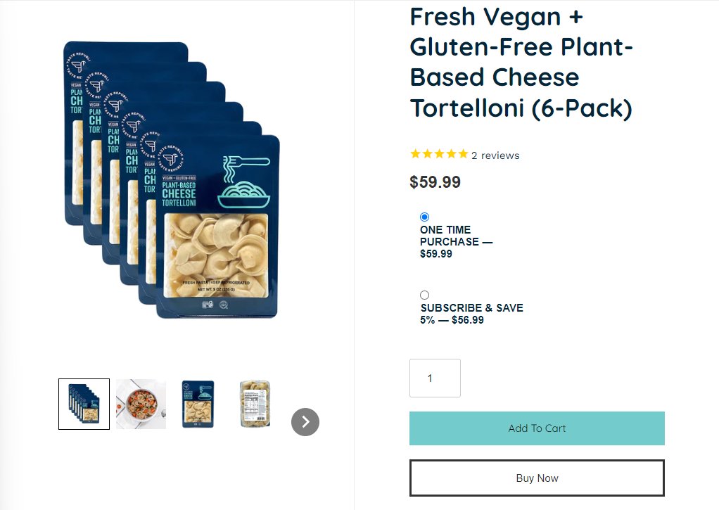 Taste Republic cheese tortelloni product page