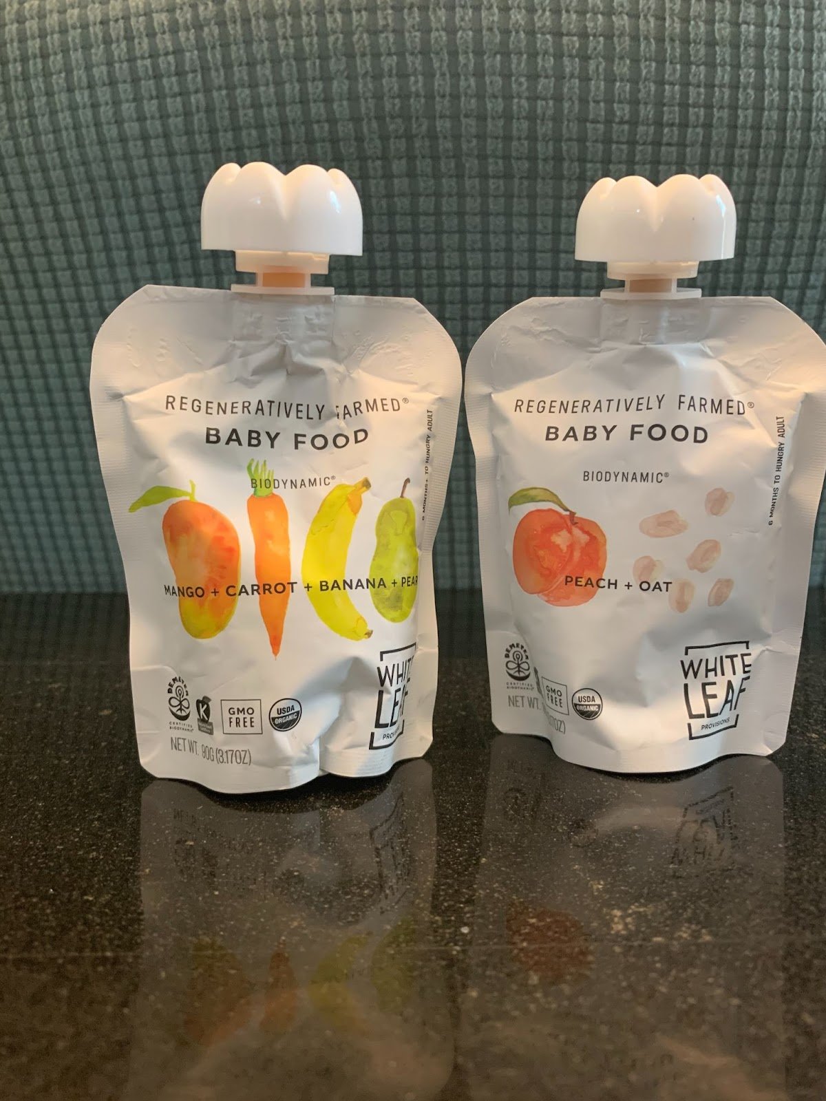 White Leaf Provisions baby foodMango + Carrot + Banana + Pear and Peach + Oat