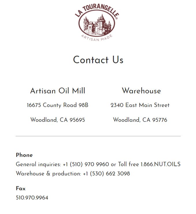 La Tourangelle's contact us page