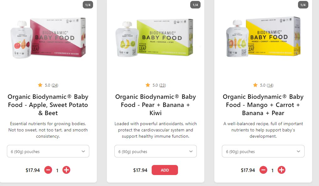 pretty standard e-commerce setup—rows of clickable product images with prices—but with some cool twists