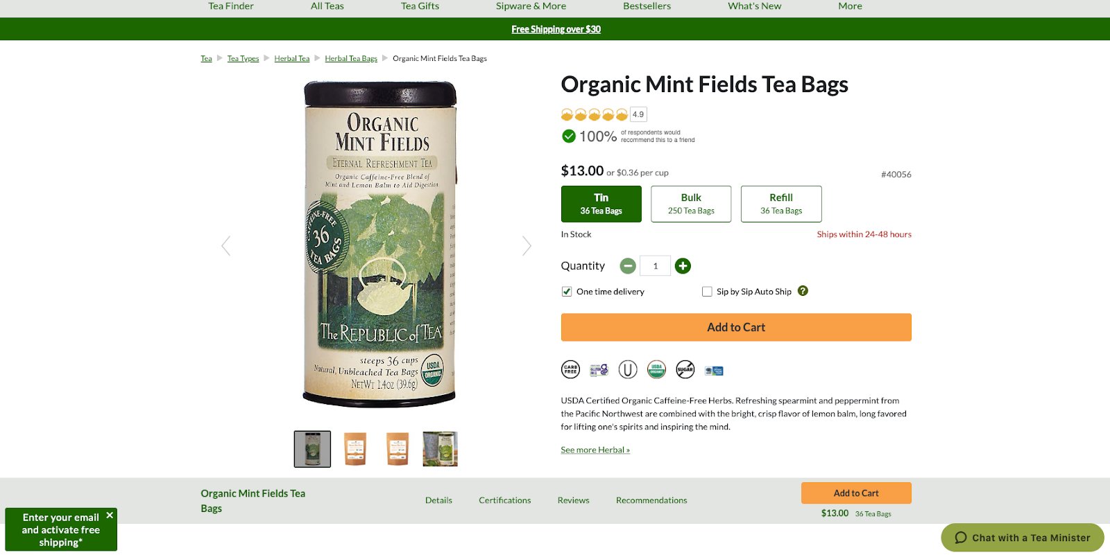 The Republic of Tea's Organic Mint Fields Tea Bags