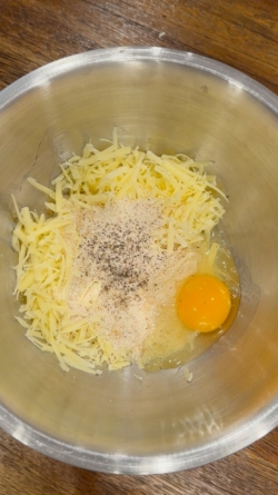 shredded cheese, breadcrumbs, egg, salt and pepper