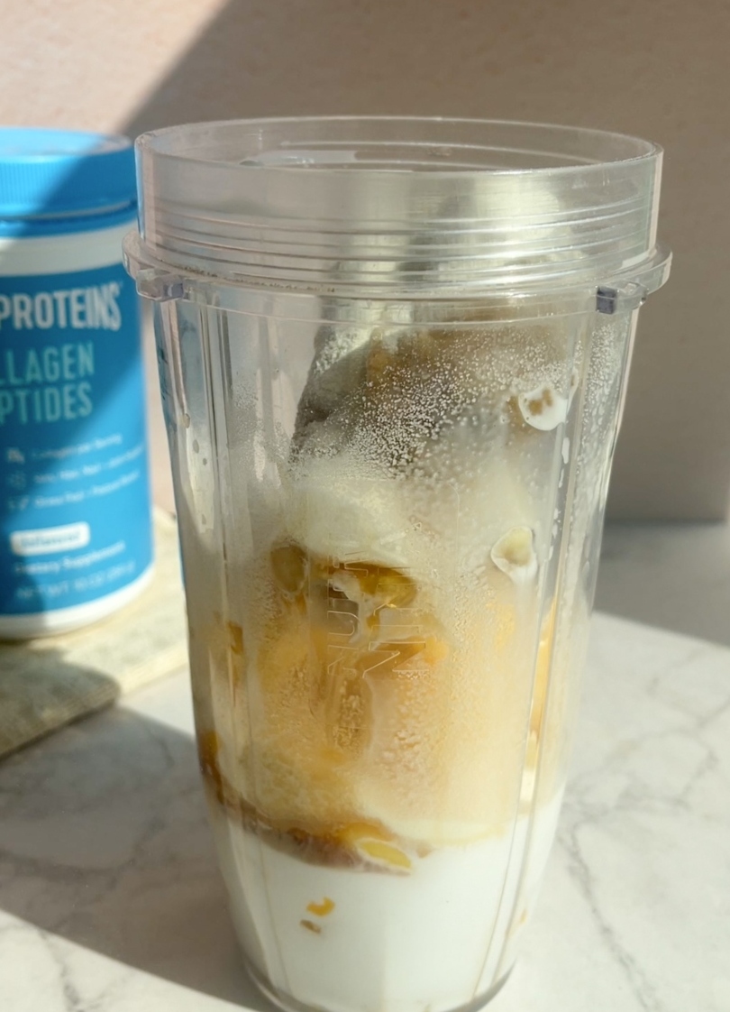 smoothie ingredients in a blender