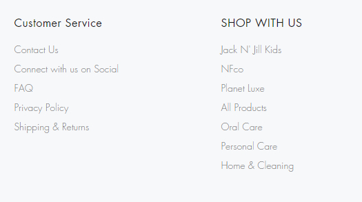 shipping and returns website footer