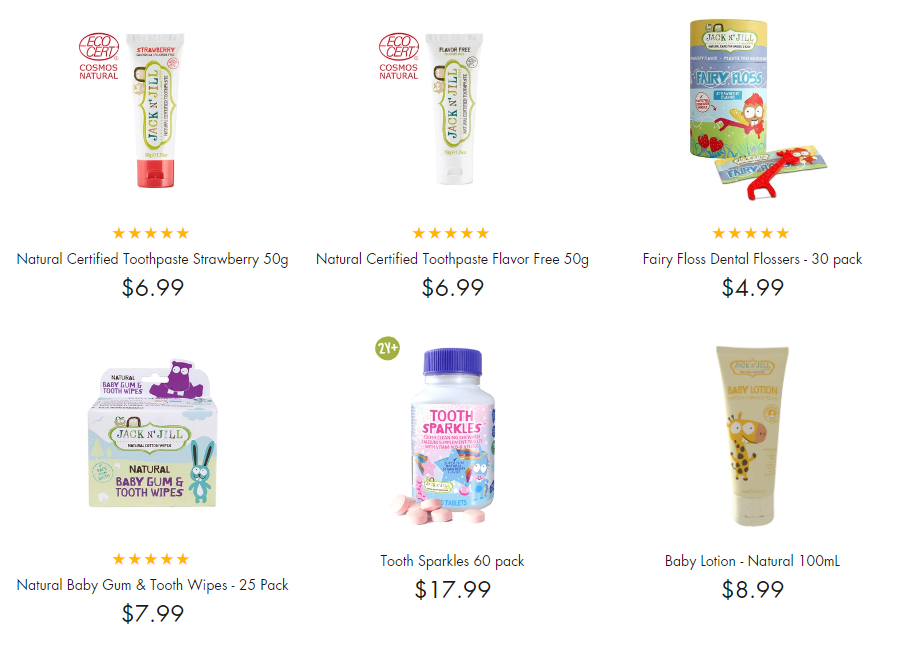 jack n jill products e-commerce page