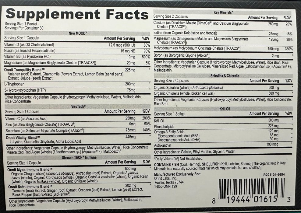 Night Pack Supplement Facts