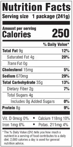 food label for frozen meat lasagna
