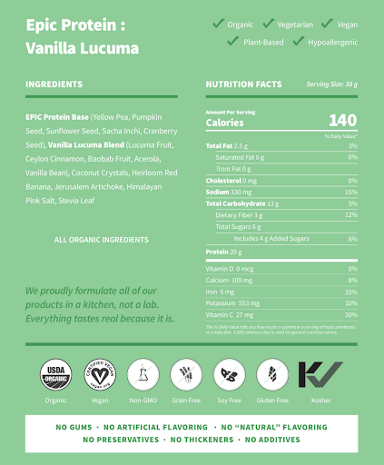 Sprout Living Epic Protein nutrition facts