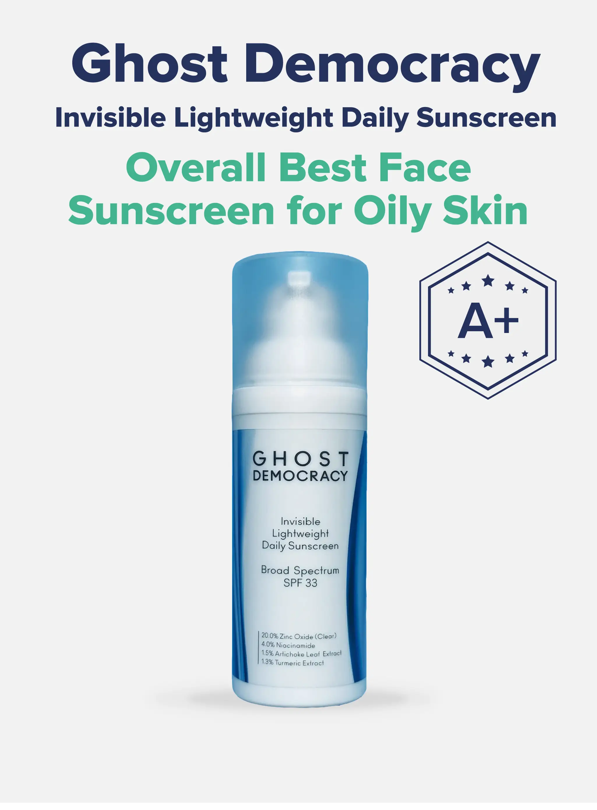 Image of the Overall Best Face Sunscreen for Oily Skin: Ghost Democracy Invisible Lightweight Daily Sunscreen
