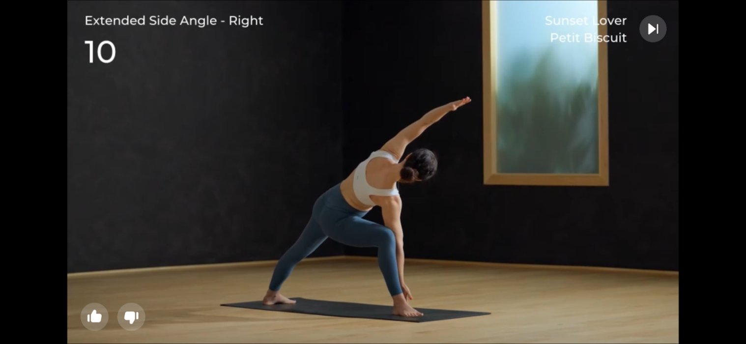 Screenshot of a class experience video on the Down Dog yoga app.